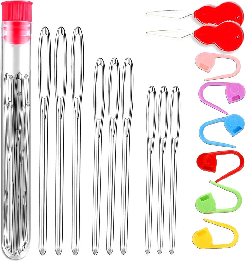Orrdice 17 Pcs Sewing Knitting Kits, 9 Pcs Large-Eye Blunt Yarn Needles, 2 Pcs Needle Threader, 6 Pcs Colorful Knitting Crochet Locking Counter Stitch Needle, Suitable for Crochet Project - Image 1